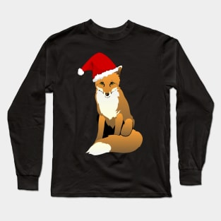 Christmas Fox, Foxy Santa, Christmas Animal, Christmas Fox, Santa Hat, Funny Fox Long Sleeve T-Shirt
